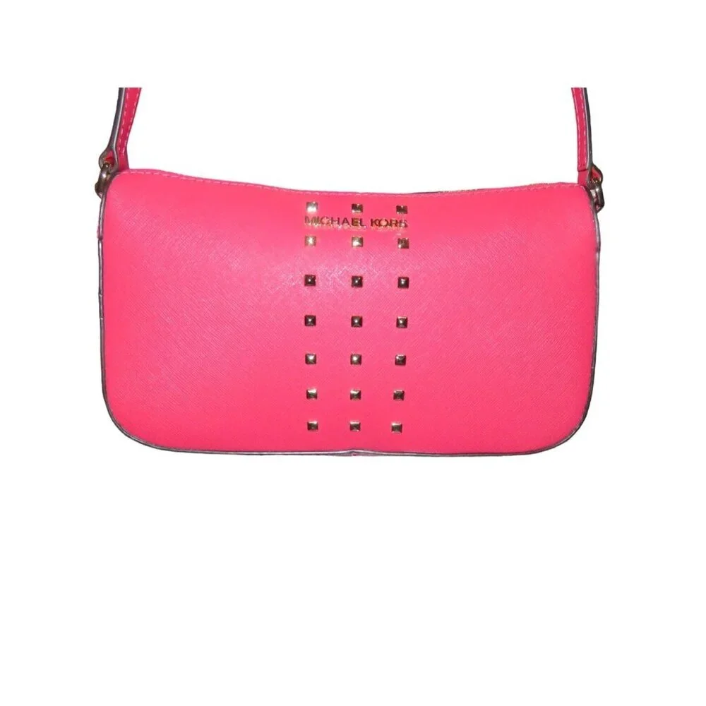 MICHAEL KORS Jet Set Stud Embellished Pouchette Leather Bag brand NWT
